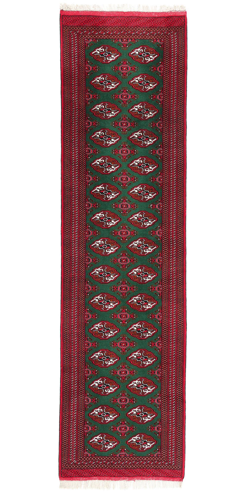 Vintage Green Persian Turkoman Tekke Carpet, 03'04 x 12'03