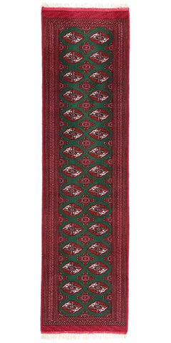 Vintage Green Persian Turkoman Tekke Carpet, 03'04 x 12'03