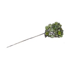 Vintage green pin brooch, steel, glass, peridot and serpentine, France