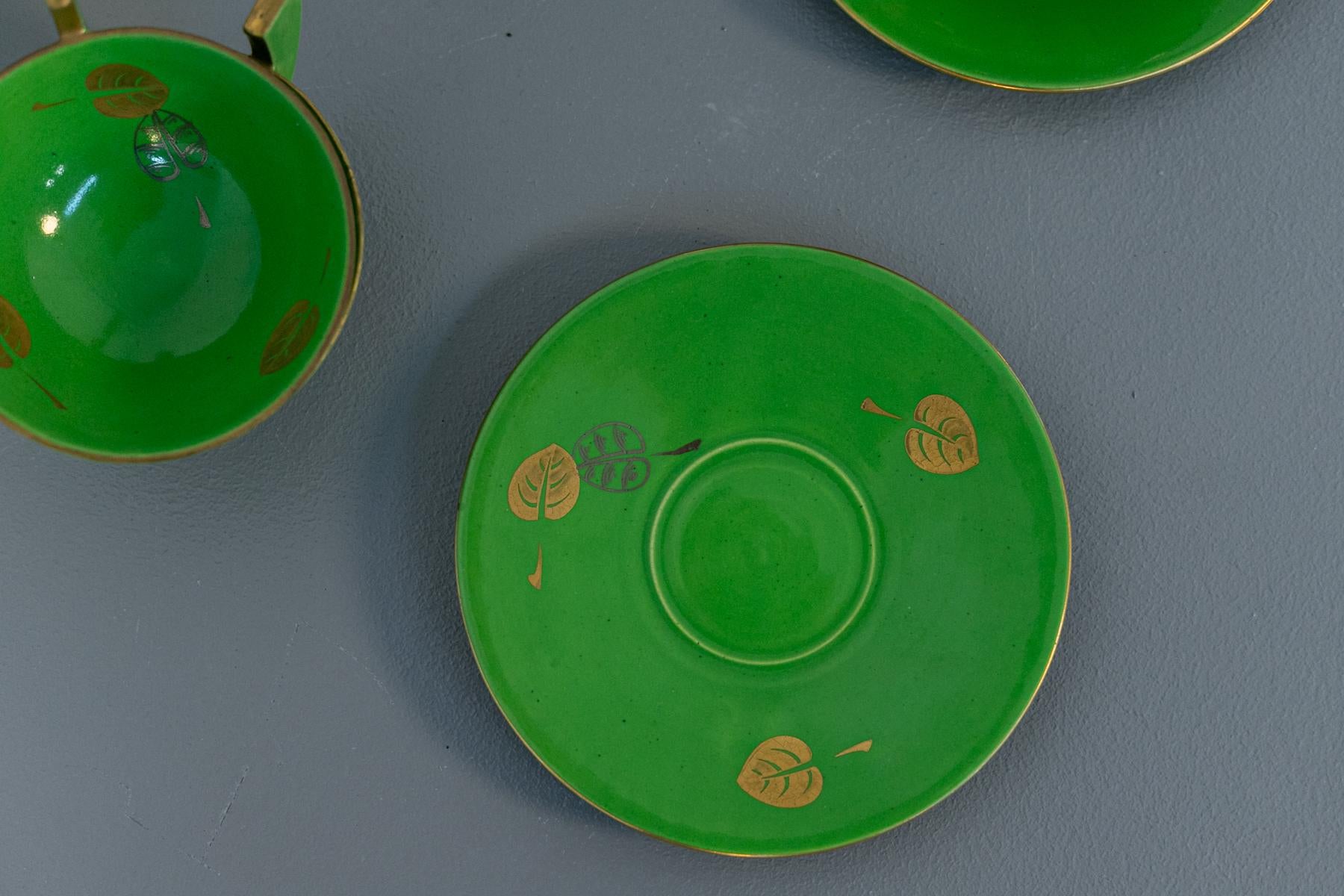 Mid-Century Modern Vintage Green Porcelain Tea Set