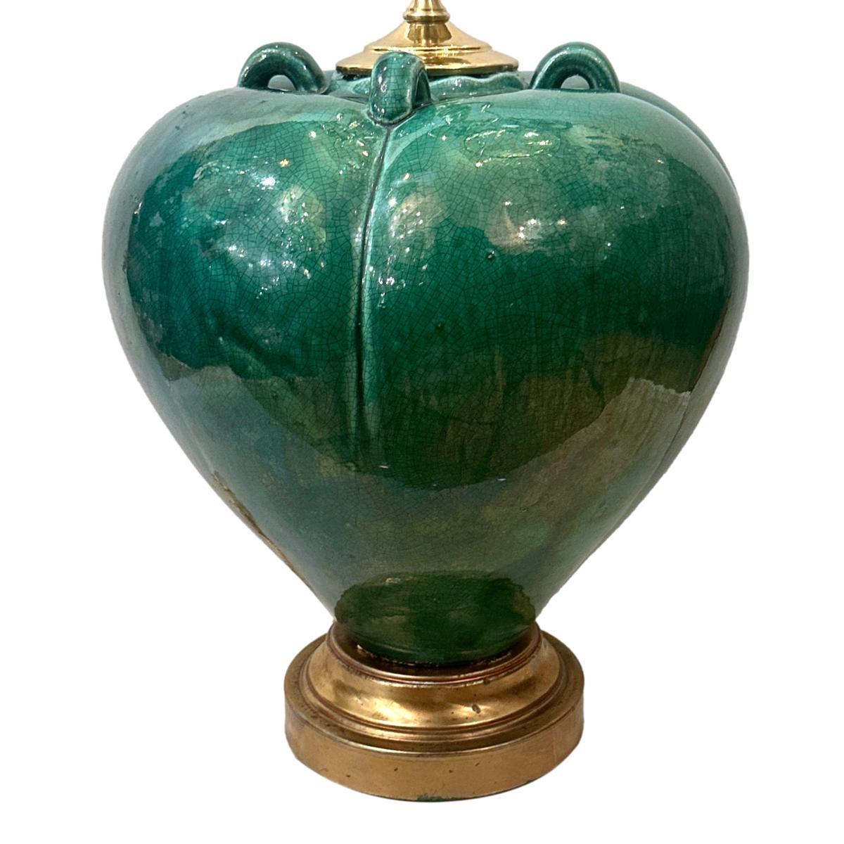Italian Vintage Green Porcelian Lamp For Sale