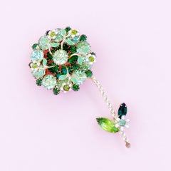Vintage Green Rhinestone Flower Figural Brooch By Weiss, 1950s