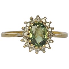 Vintage Green Sapphire and Diamond 18 Carat Gold Cluster Ring