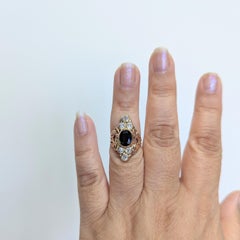 Vintage Green Sapphire and White Diamond Ring in 18K Rose Gold
