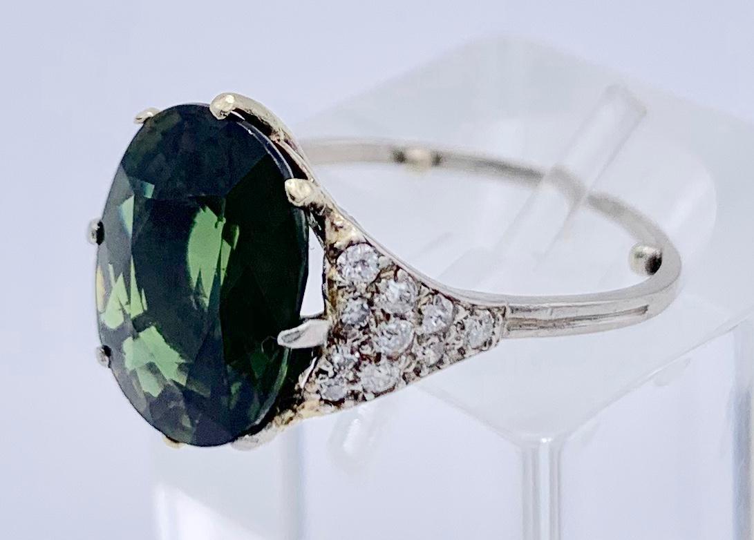Vintage Untreated Unheated Green Sapphire Diamond Platinum Ring at ...