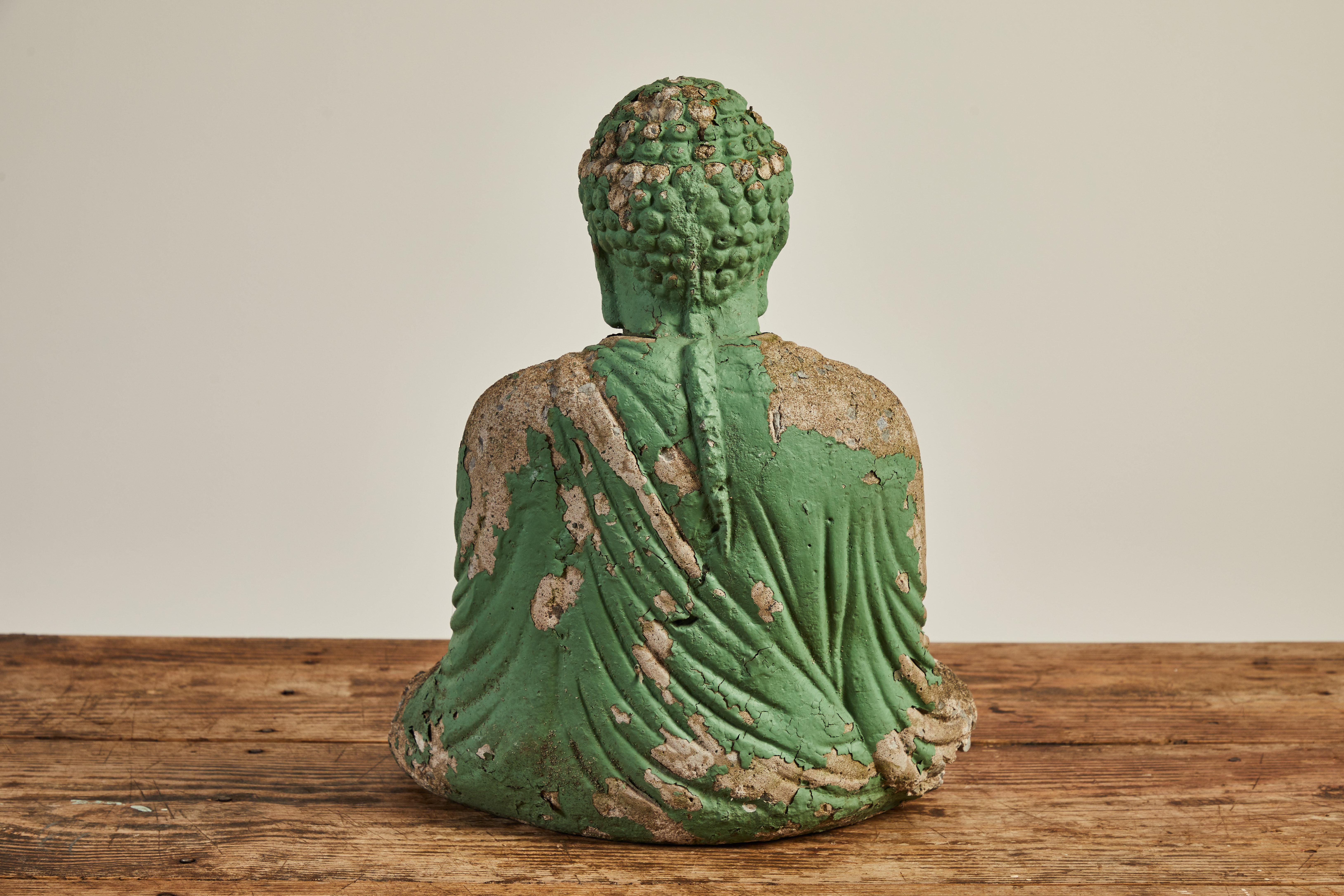 Ceramic Vintage Green Seated Buddha Sculpture