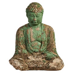Vintage Green Seated Buddha Sculpture