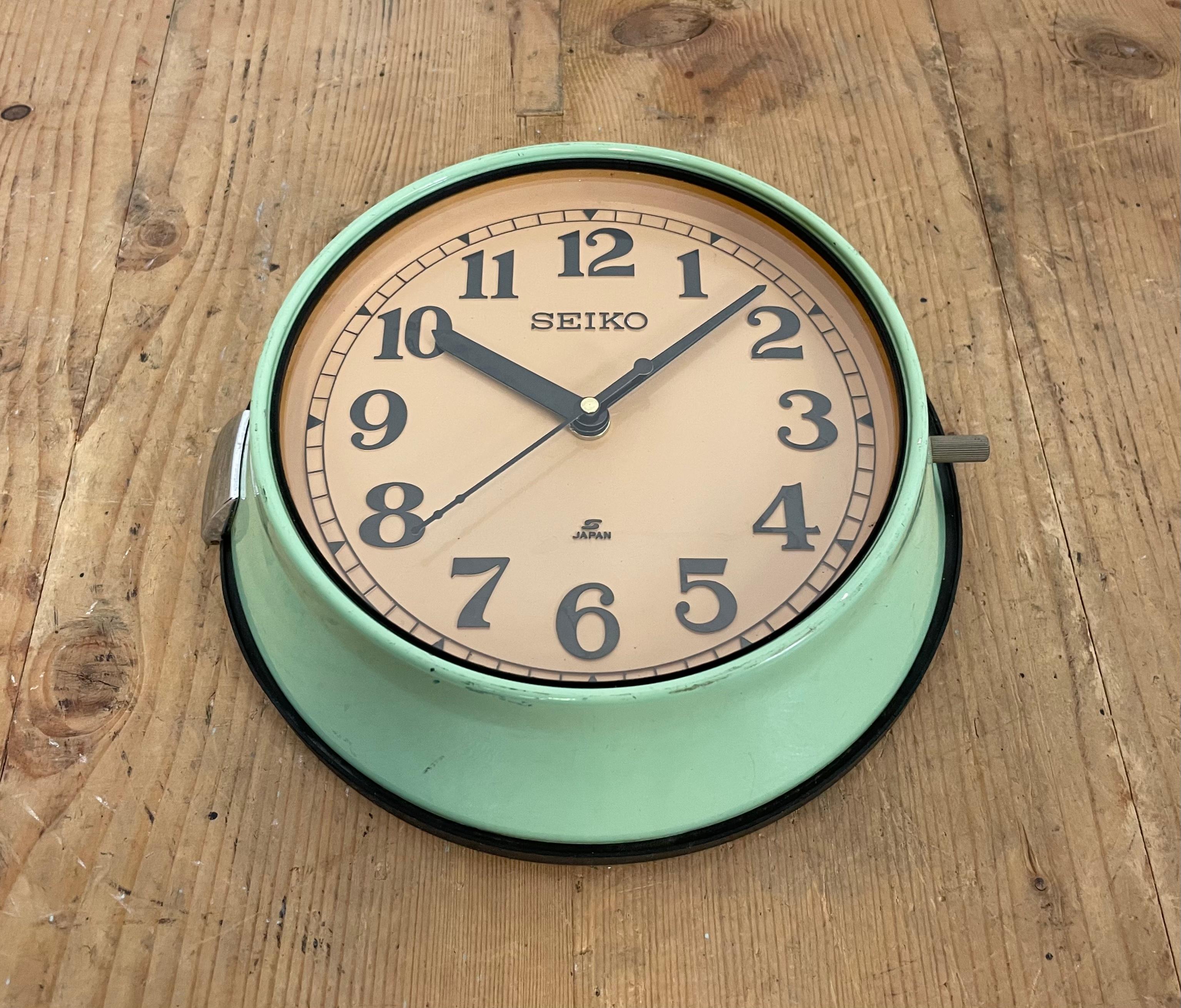 Glass Vintage Green Seiko Navy Wall Clock, 1970s For Sale