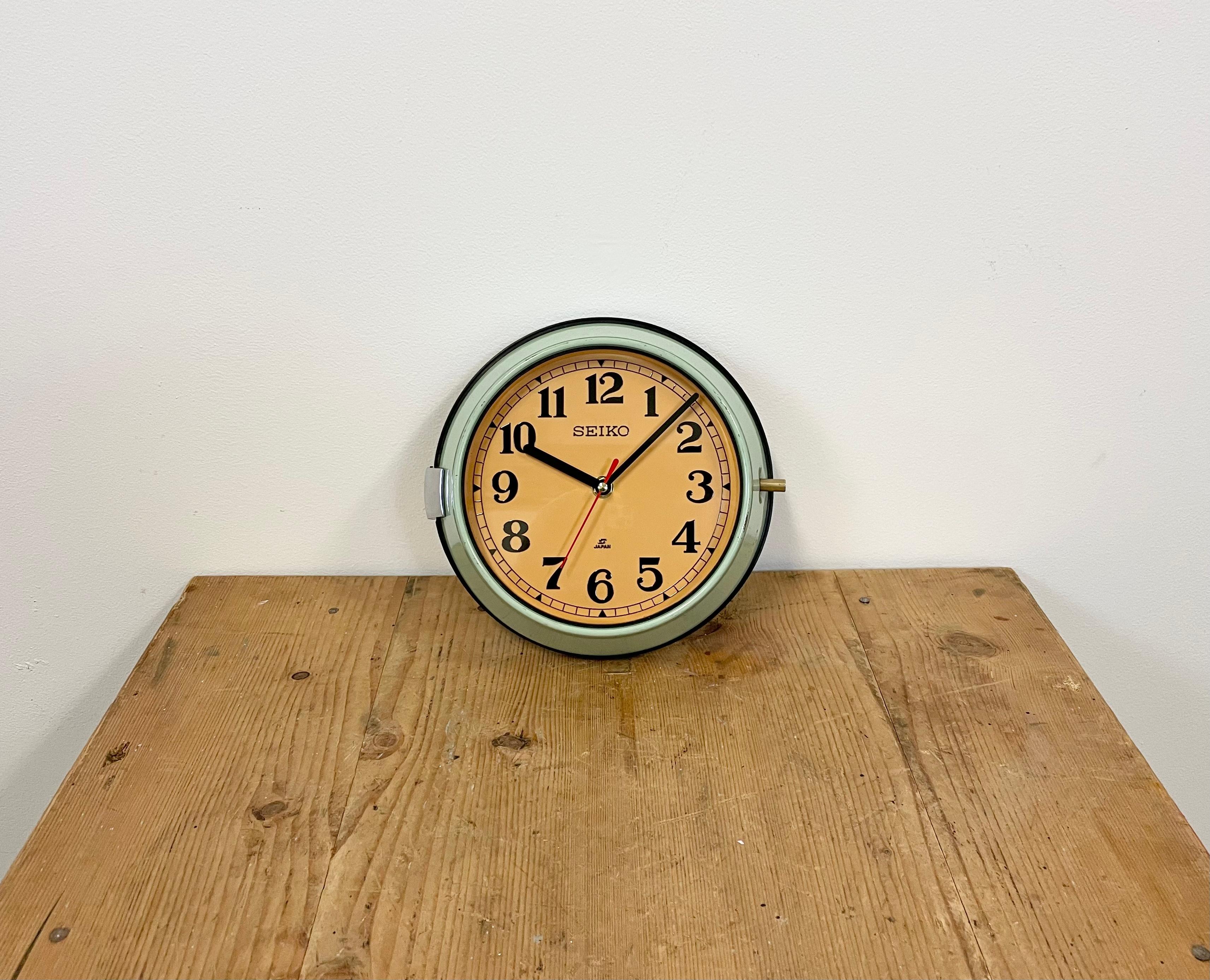 Industrial Vintage Green Seiko Navy Wall Clock, 1970s