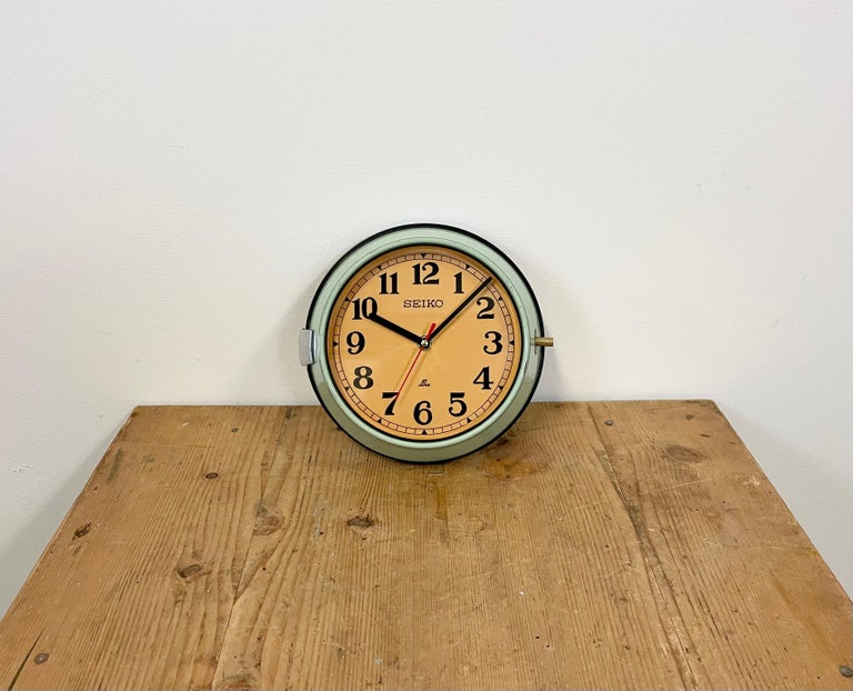 Industrial Vintage Green Seiko Navy Wall Clock, 1970s For Sale