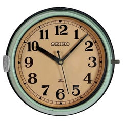 Reloj de pared de barcos Seiko verde vintage, años 70