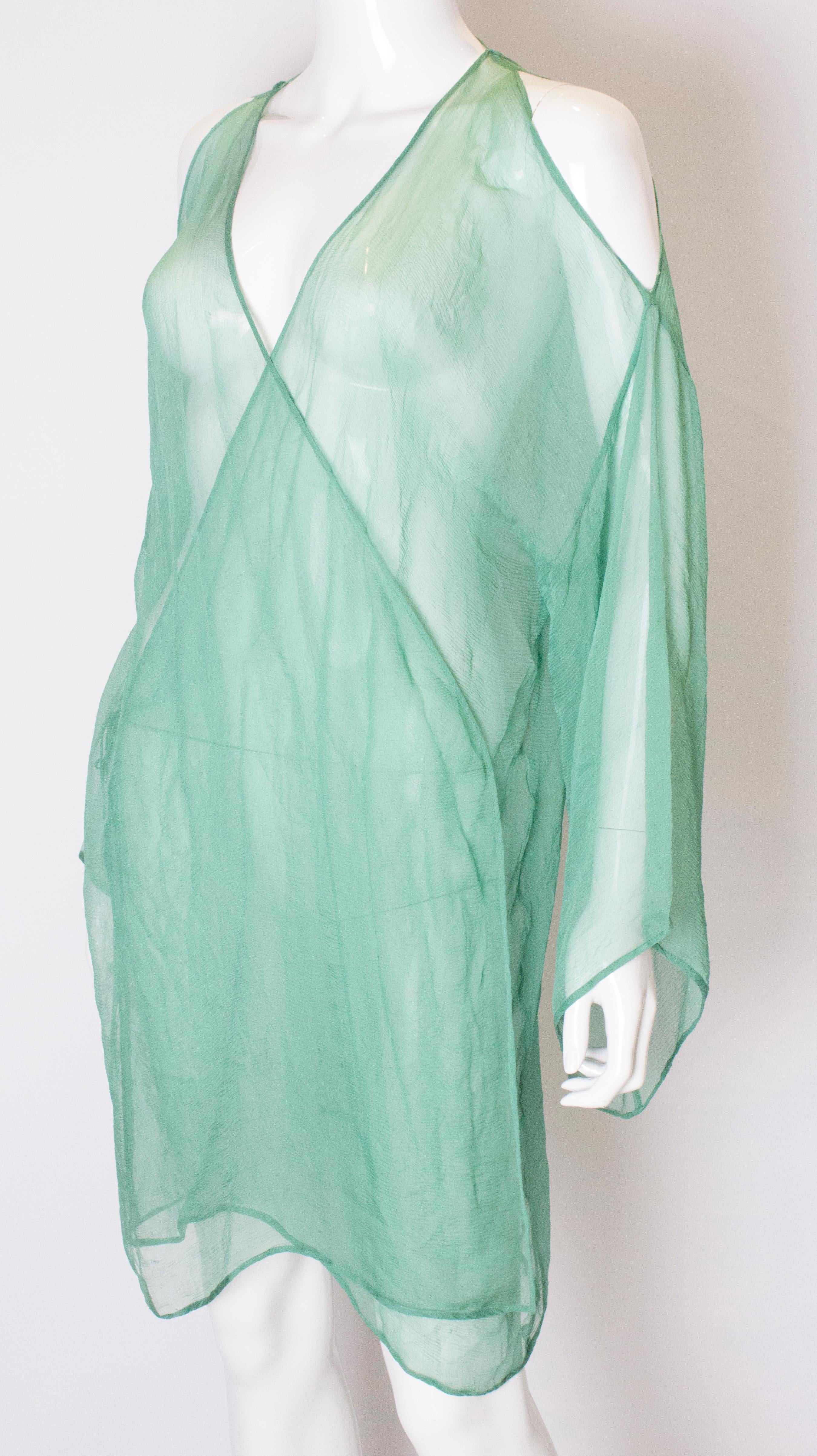 Women's Vintage Green Silk Chiffon Top