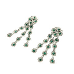 Ohrringe aus grünem und silbernem Kaschmir mit Blumenmuster 1960er Jahre