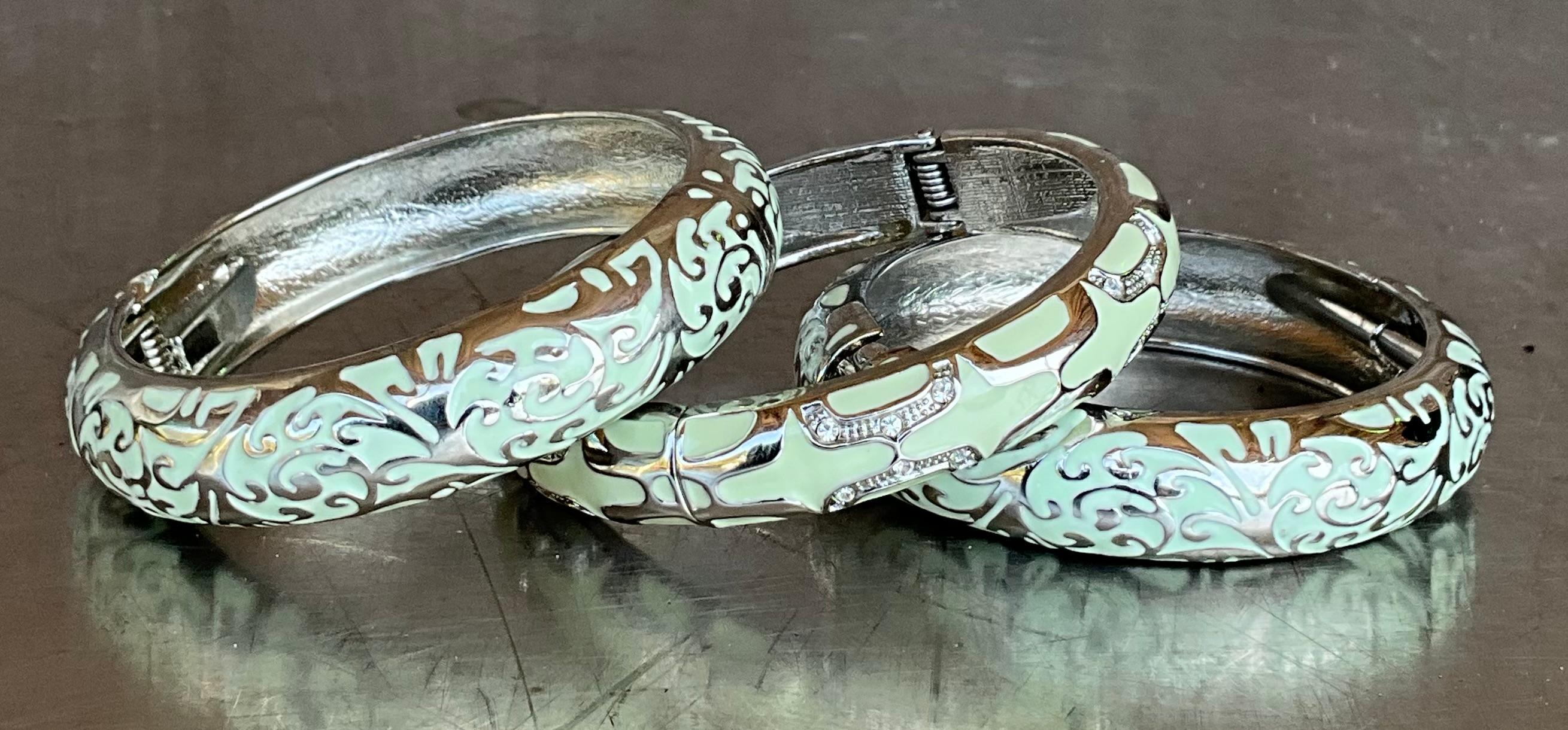da uomo o donna Braccialetti vintage con smalto verde e argento - Set di 3 pezzi in vendita