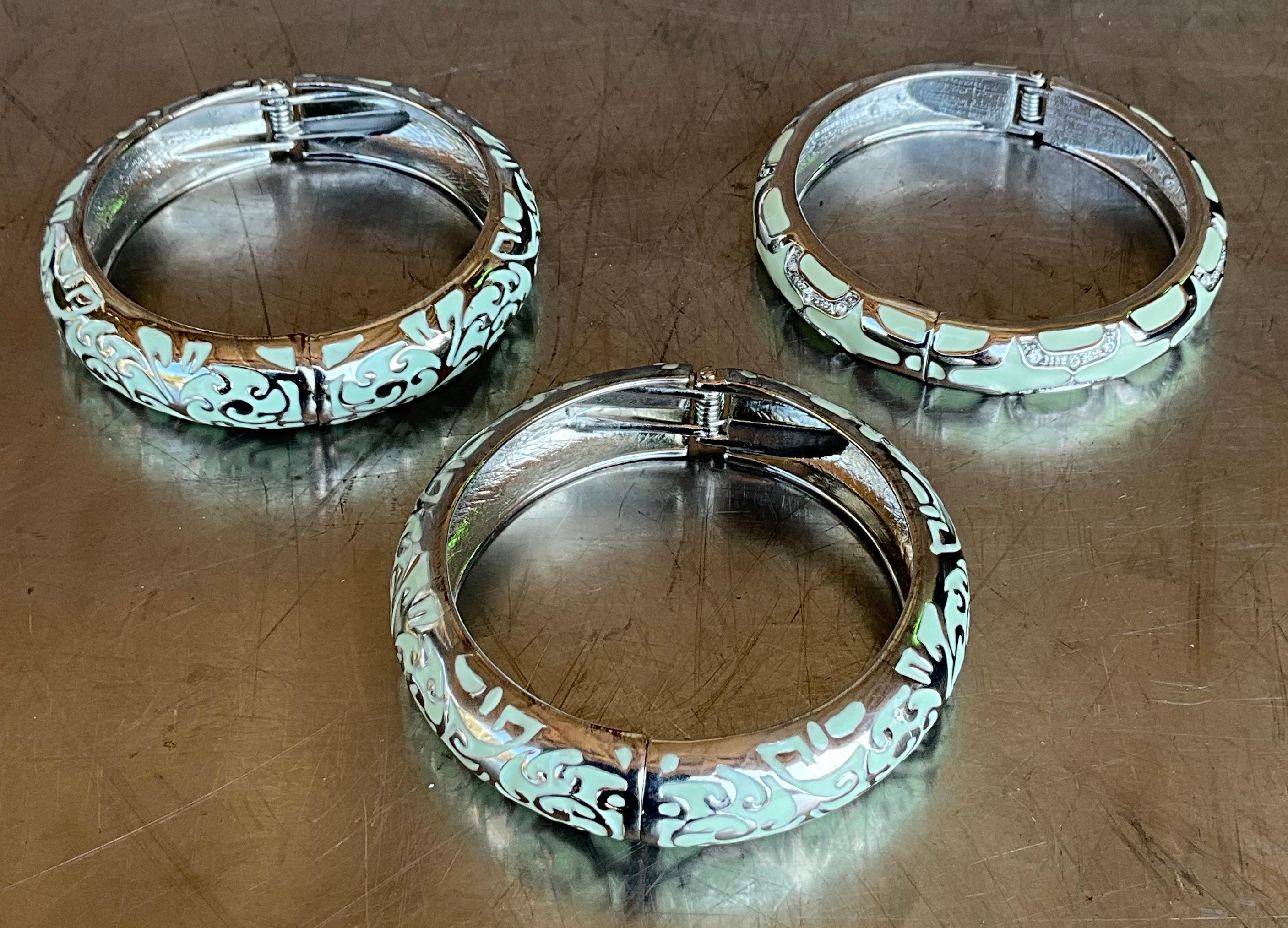 Braccialetti vintage con smalto verde e argento - Set di 3 pezzi in vendita 2