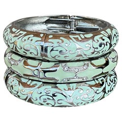 Bracelet vintage en émail vert et argenté - Lot de 3