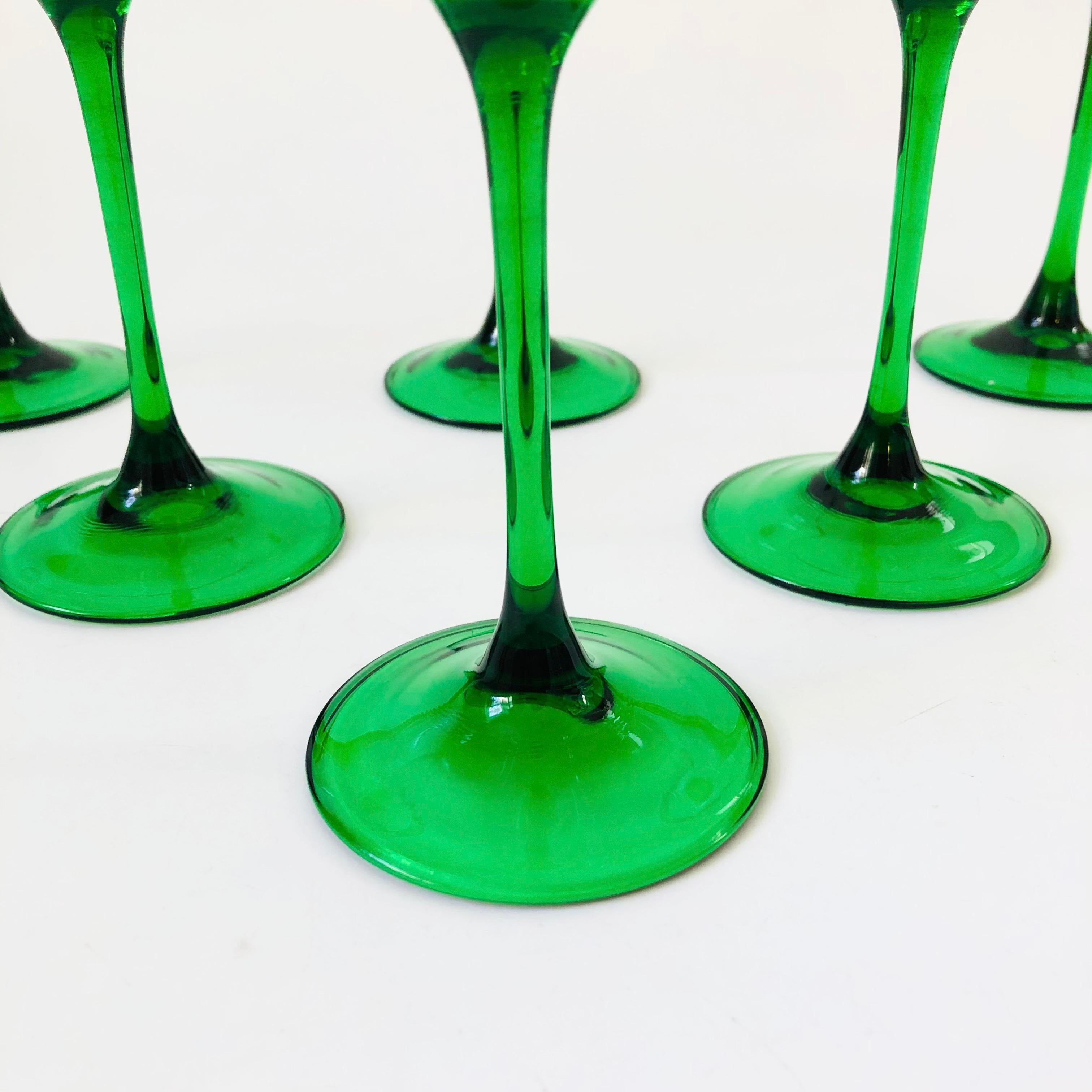 French Vintage Green Stemmed Champagne Coupes - Set of 6
