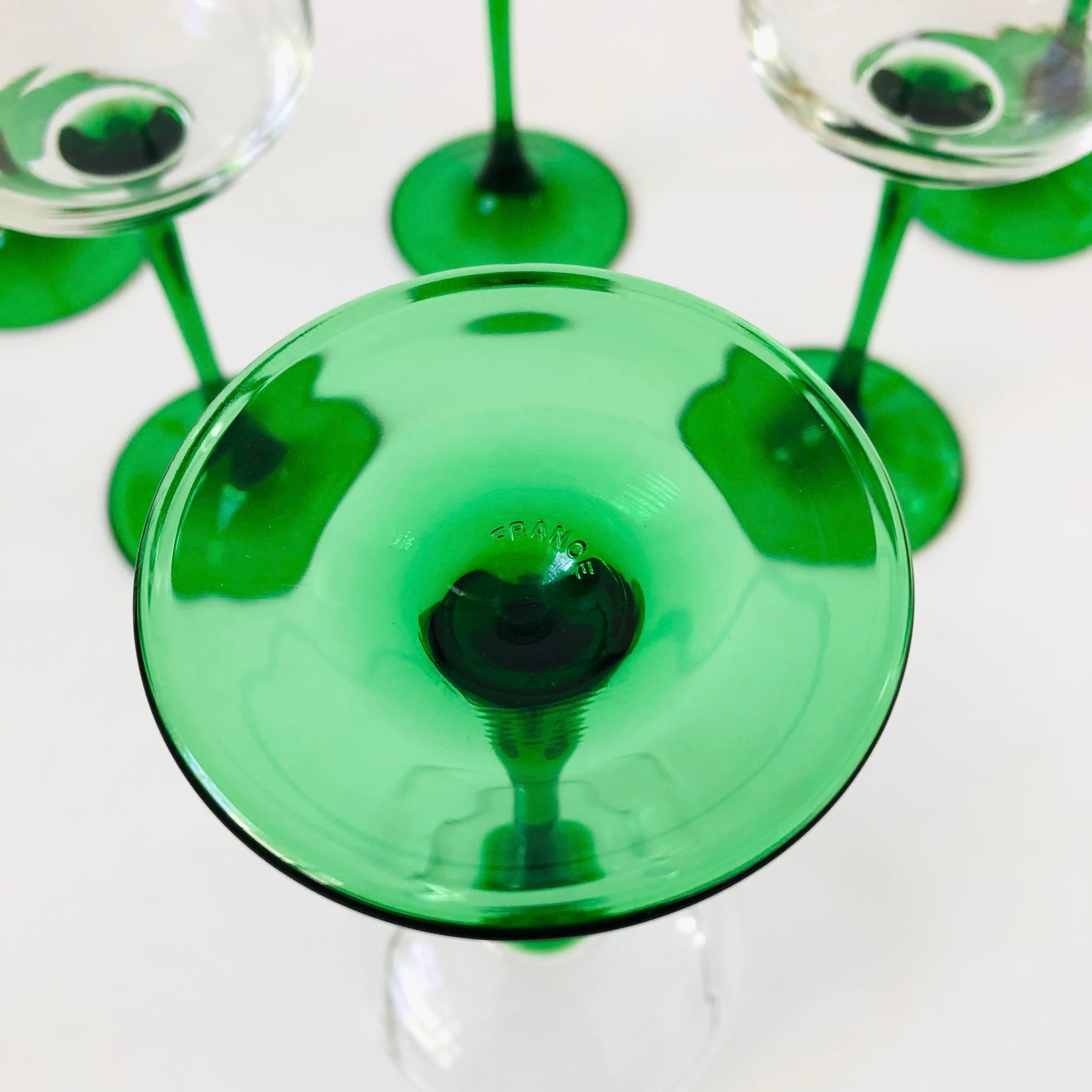 20th Century Vintage Green Stemmed Champagne Coupes - Set of 6
