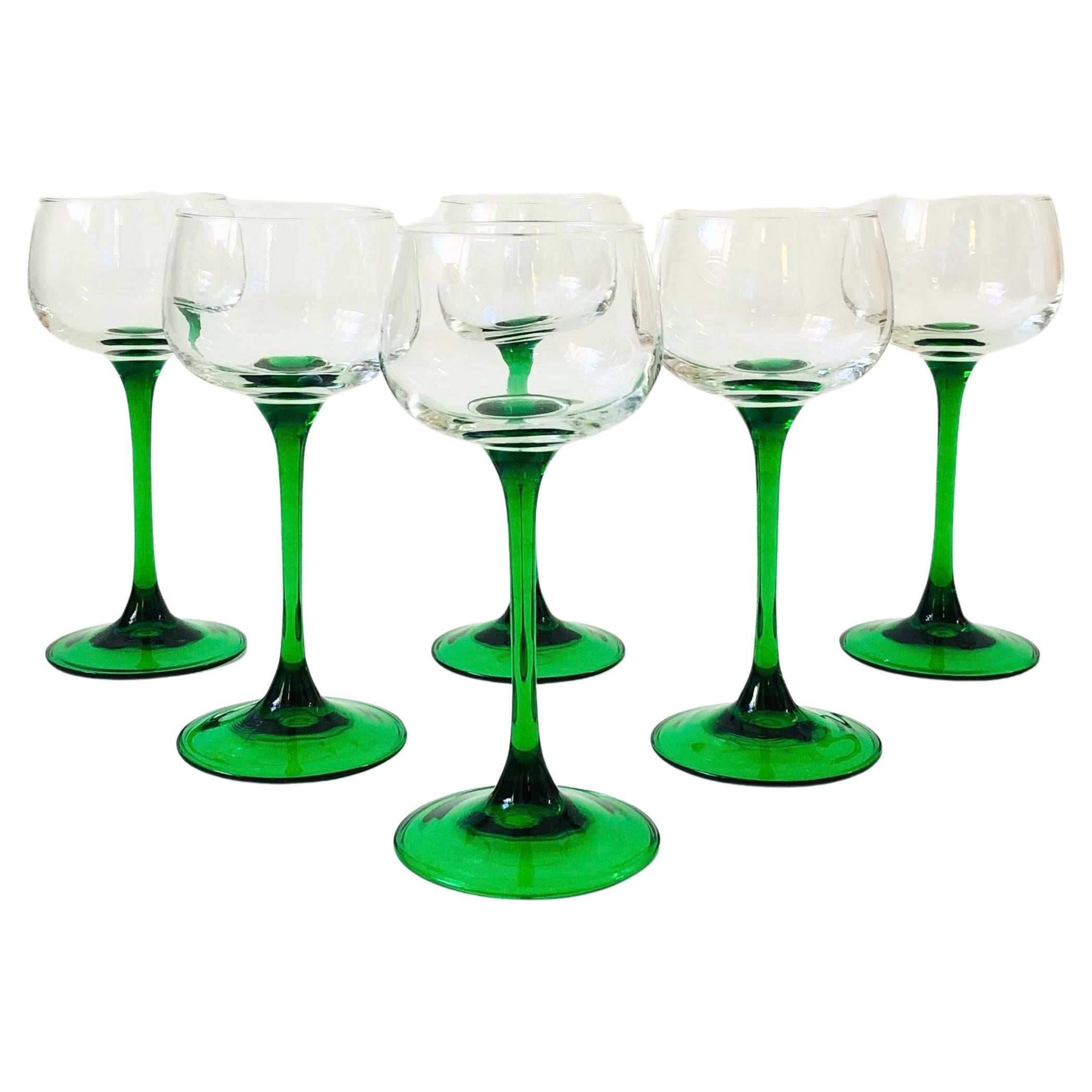 Vintage Green Stemmed Champagne Coupes - Set of 6
