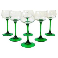 Vintage Green Stemmed Champagne Coupes - Set of 6