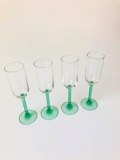 Vintage Green Stemmed Champagne Flutes, Set of 4