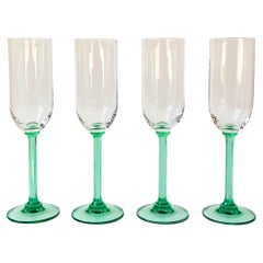Vintage Green Stemmed Champagne Flutes, Set of 4