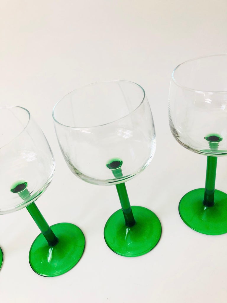 Vintage Green Stemmed Wine Glasses, Set of 4 at 1stDibs
