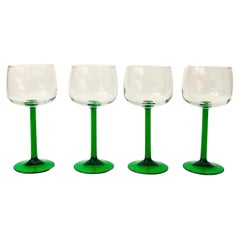 Vintage Green Stemmed Wine Glasses, Set of 4