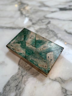 Vintage Green Stone and Brass Inlay Box