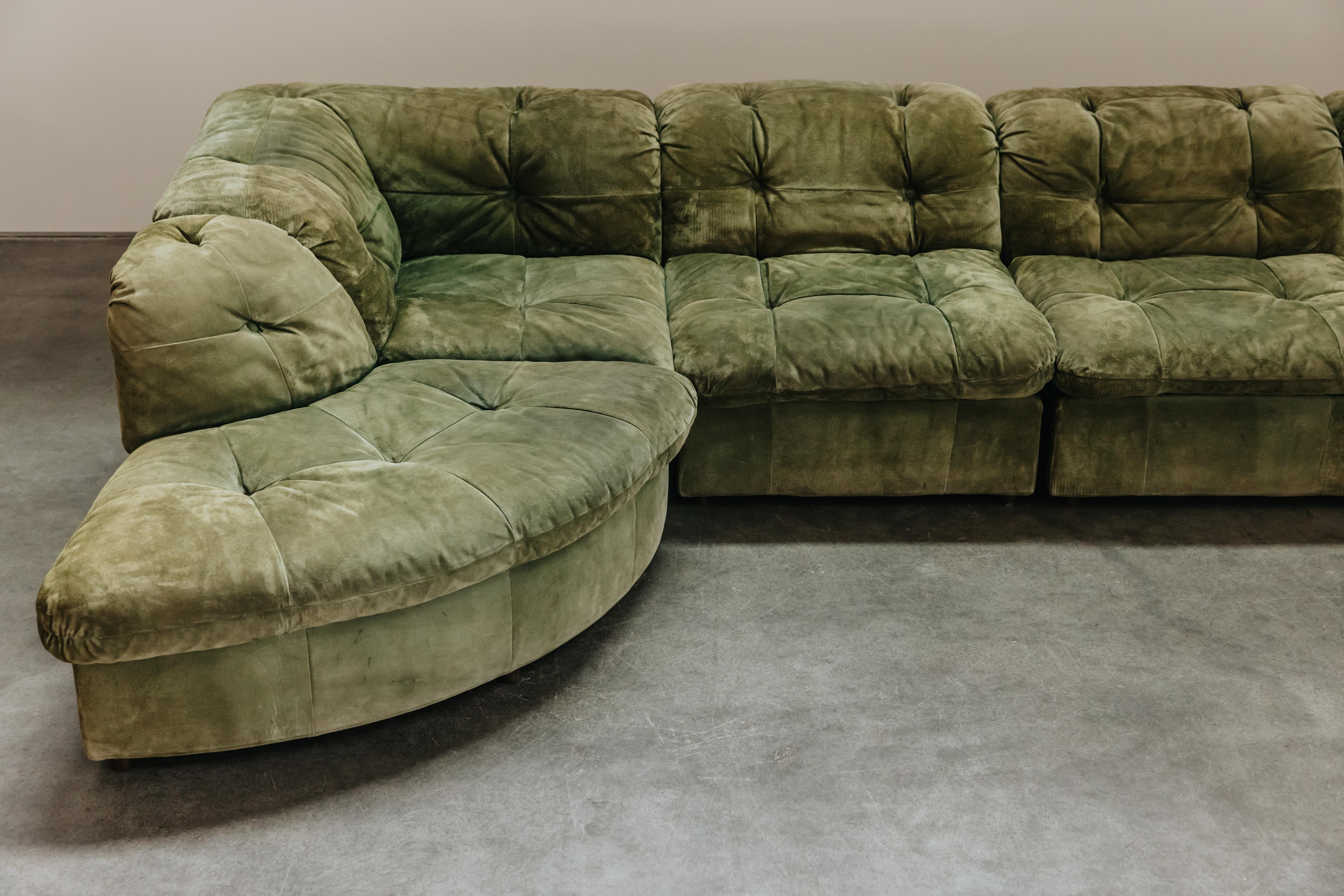 green suede sofa
