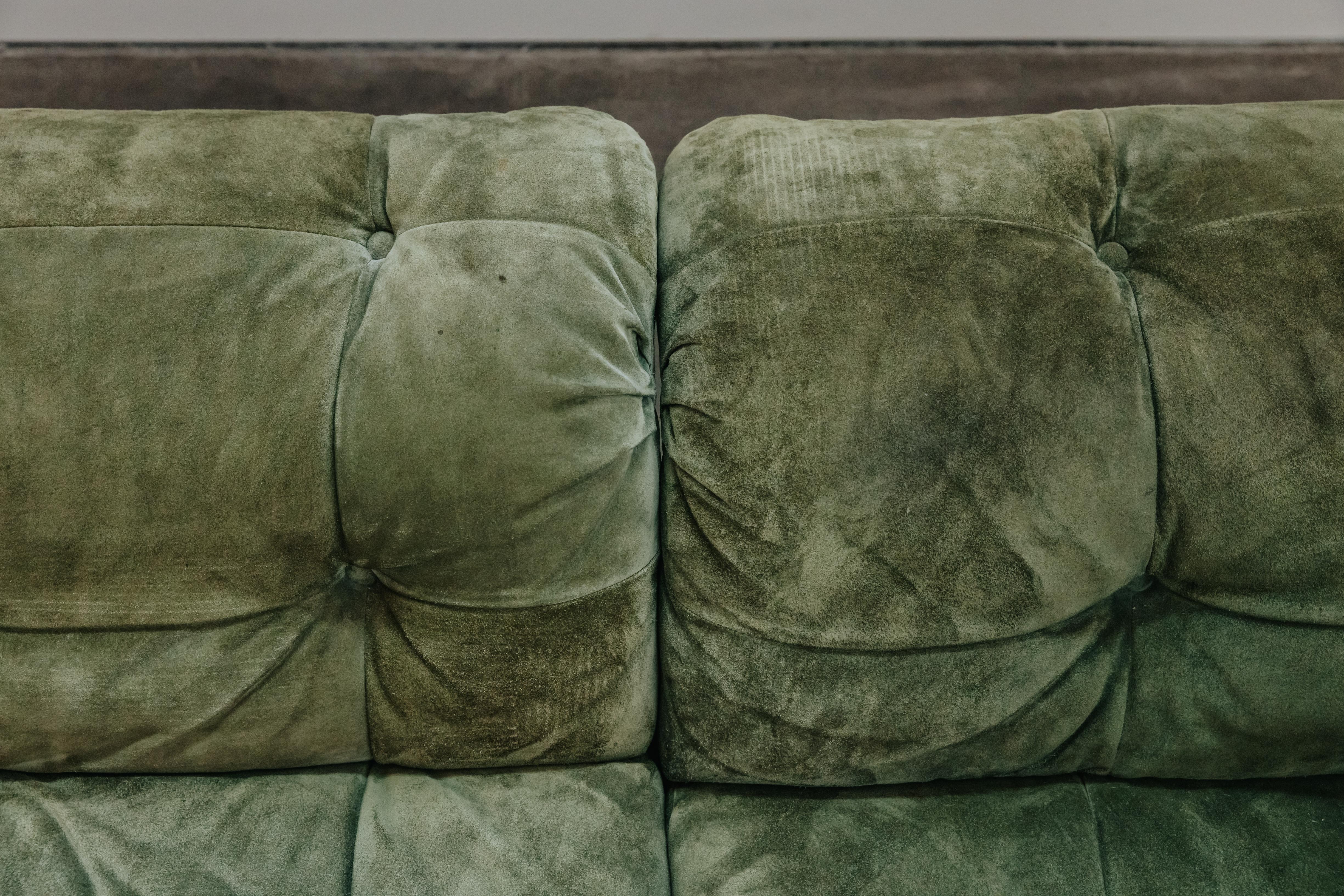Vintage Green Suede Modular Sofa By Laauser, From Germany, Circa 1970 In Good Condition In Nashville, TN