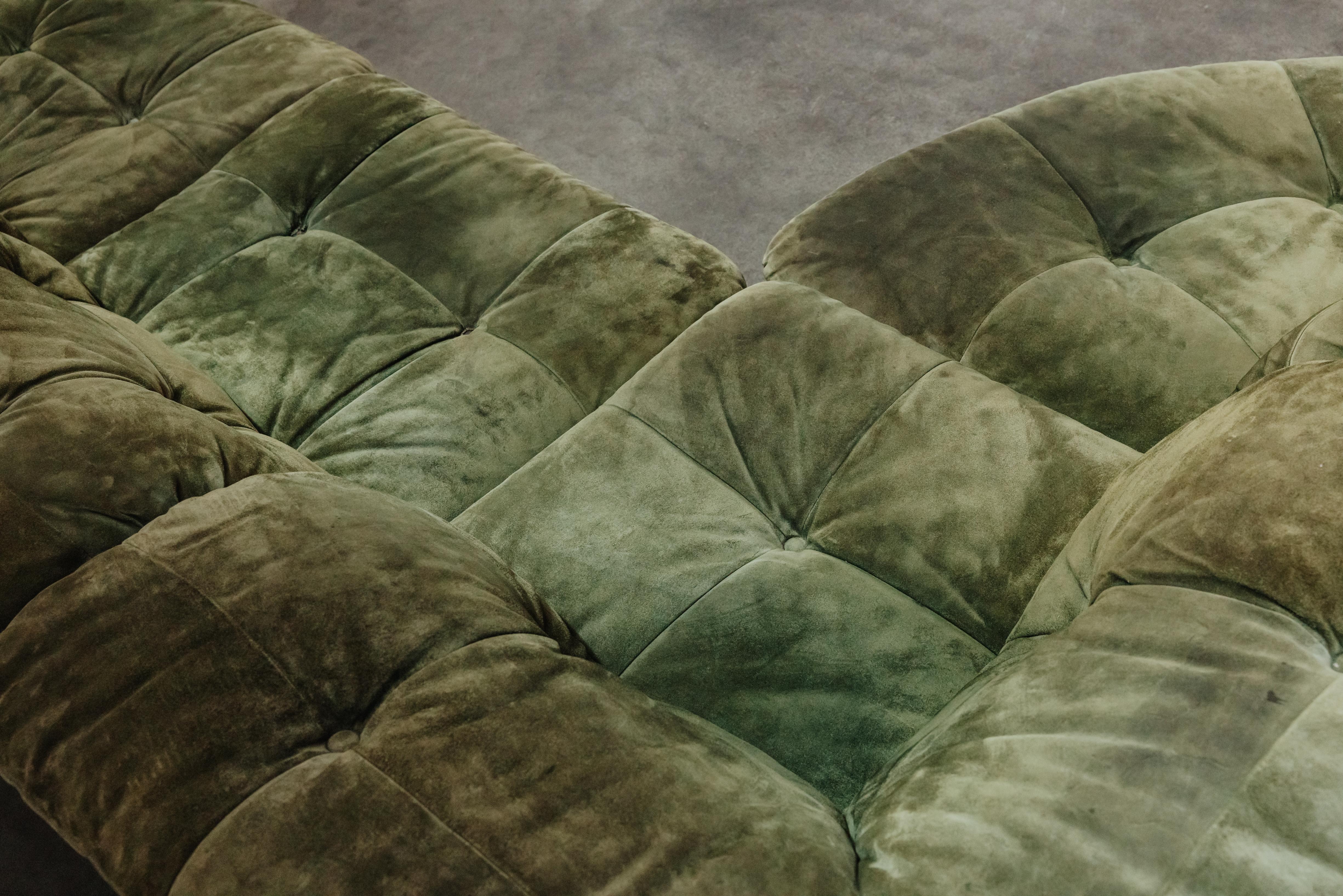 Late 20th Century Vintage Green Suede Modular Sofa By Laauser, From Germany, Circa 1970