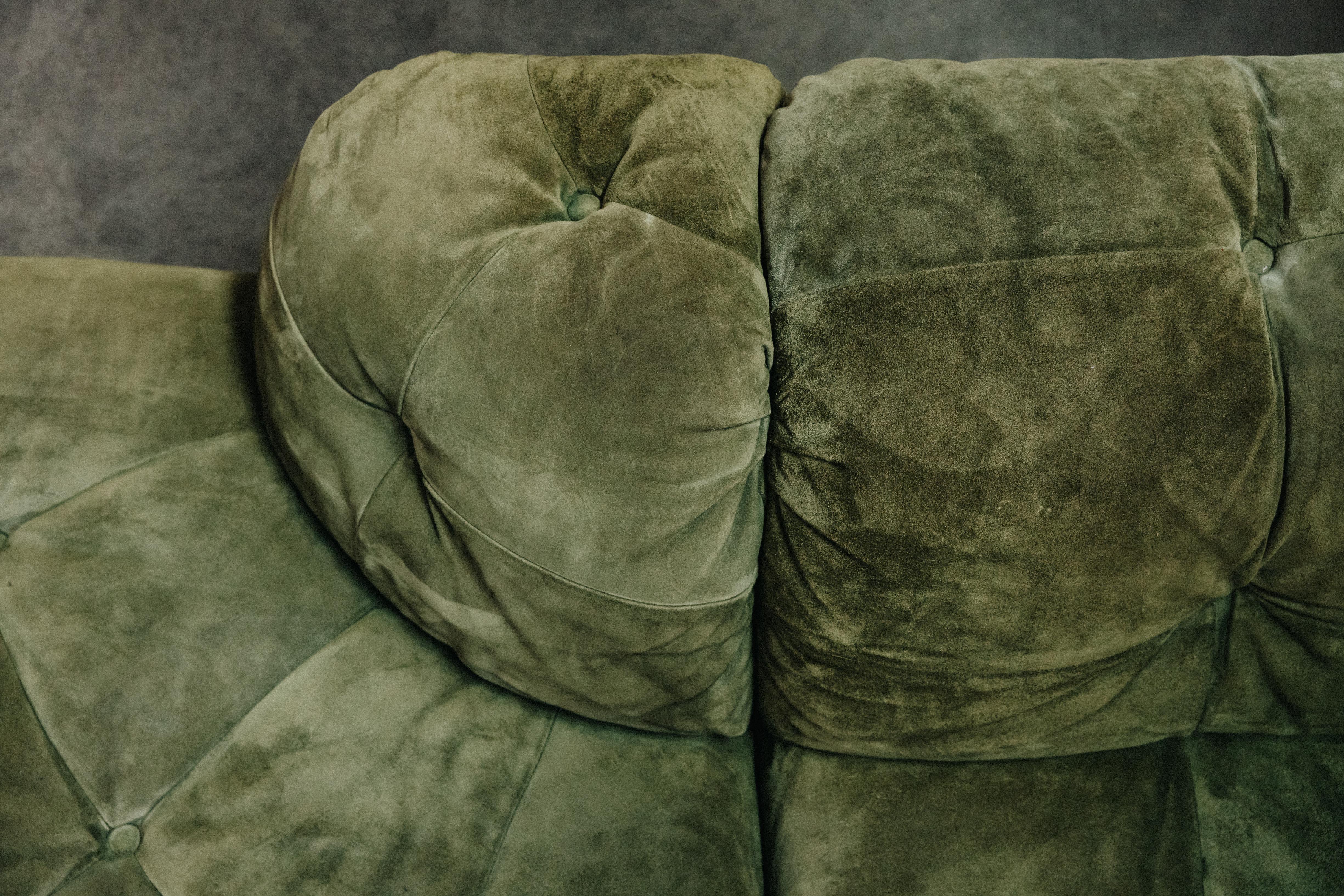 Leather Vintage Green Suede Modular Sofa By Laauser, From Germany, Circa 1970
