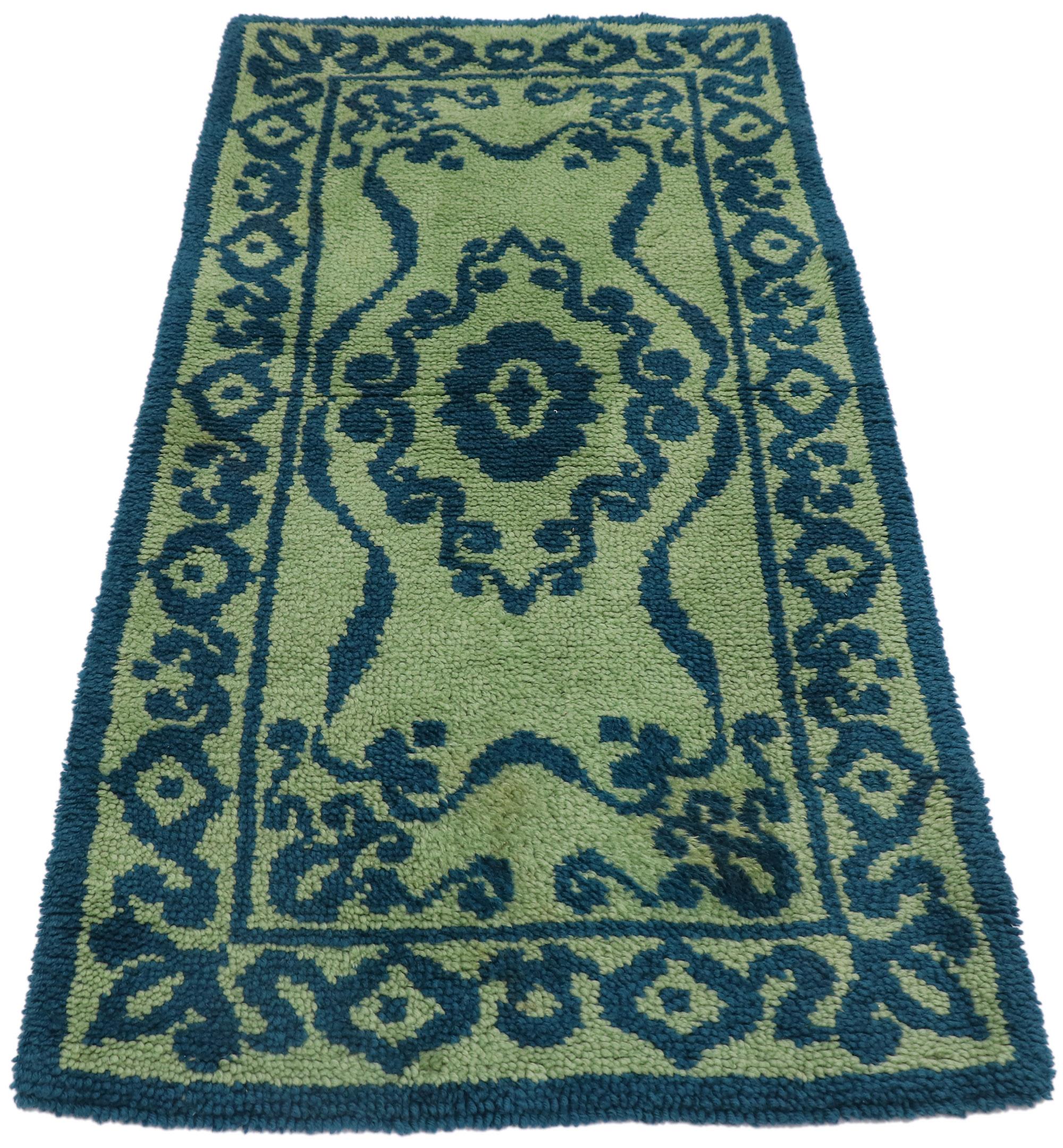 Scandinavian Modern Vintage Green Swedish Pile Rug For Sale