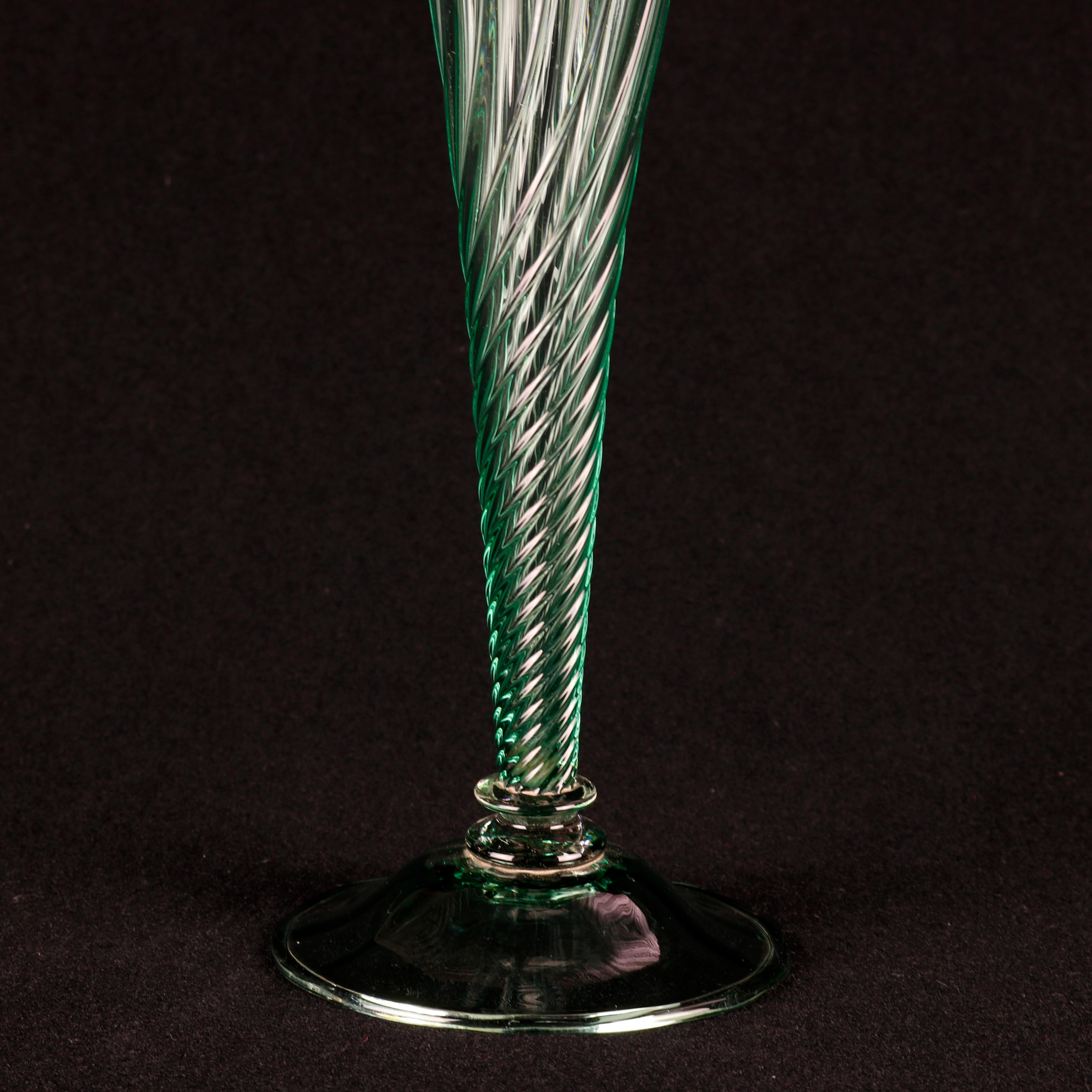 Green Swirl Steuben School Handcrafted Art Glass Trumpet Vase, 20th Century 1