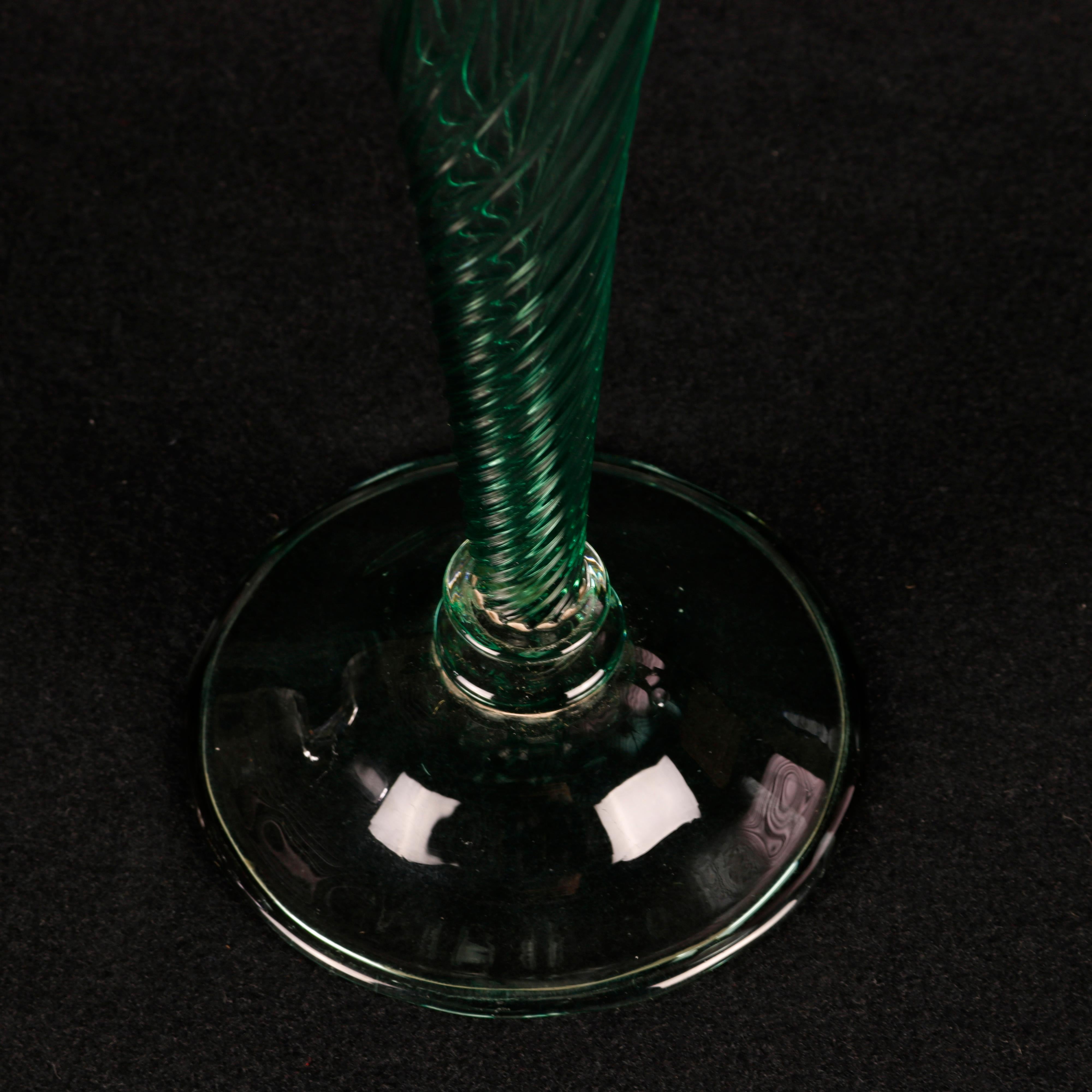 Green Swirl Steuben School Handcrafted Art Glass Trumpet Vase, 20th Century 3