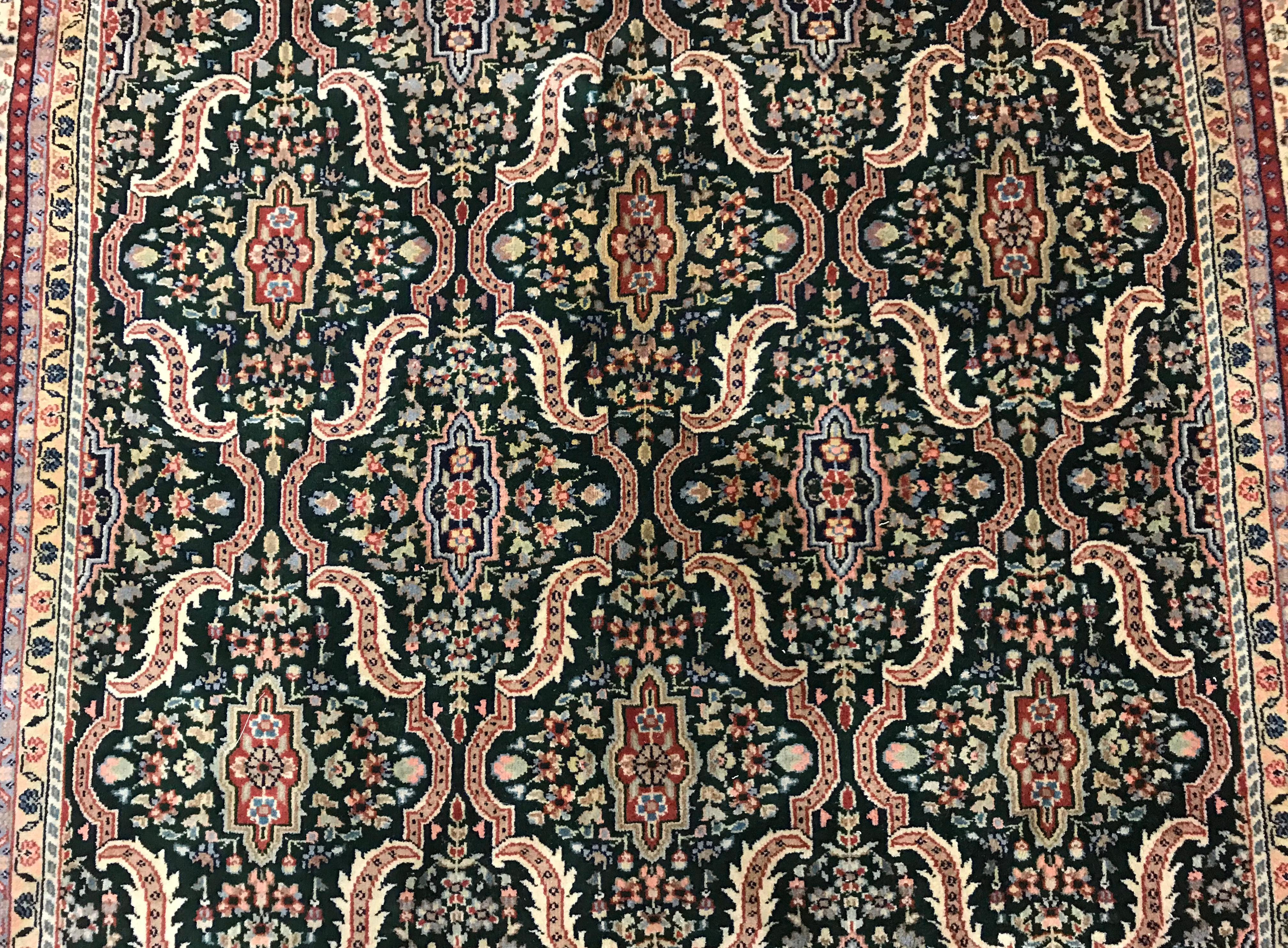 Hand-Knotted Vintage Green Tabriz For Sale