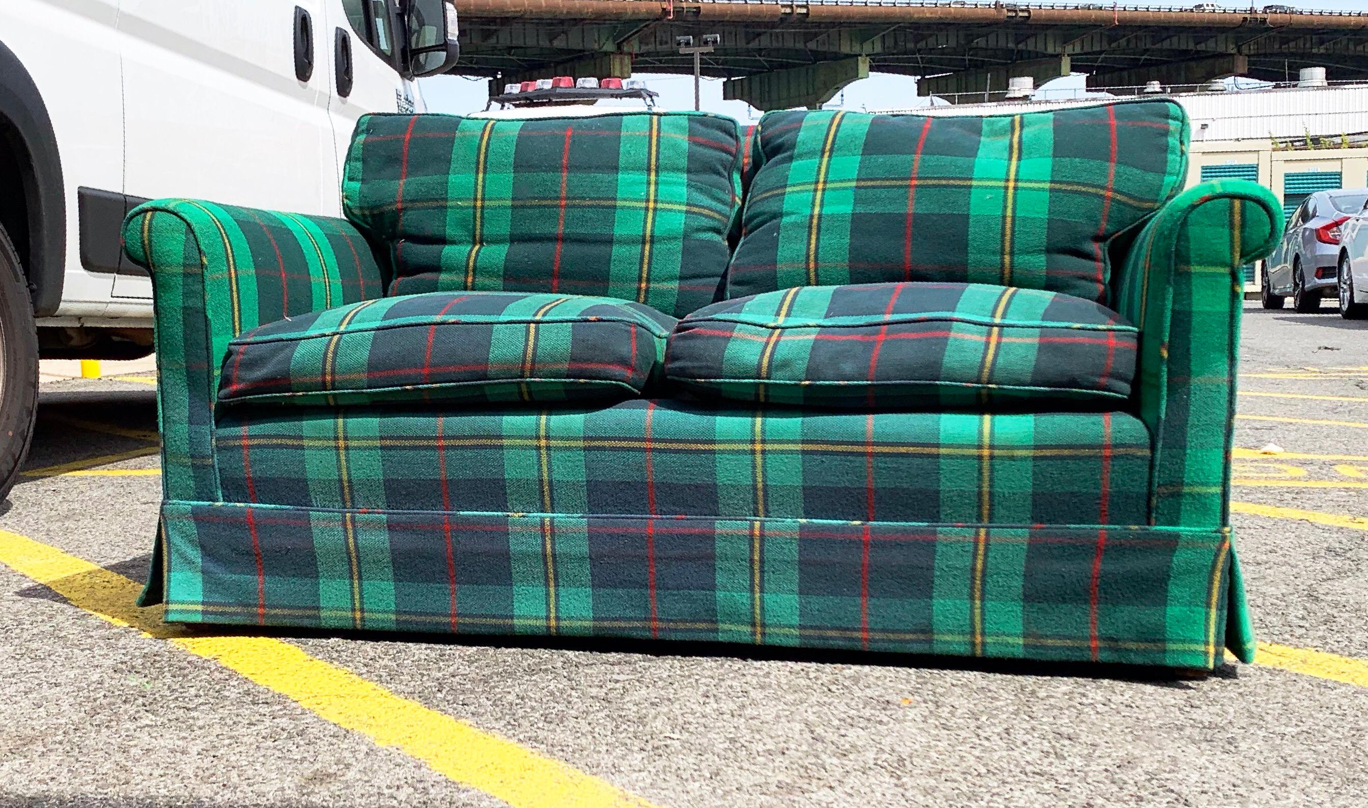 green plaid couch