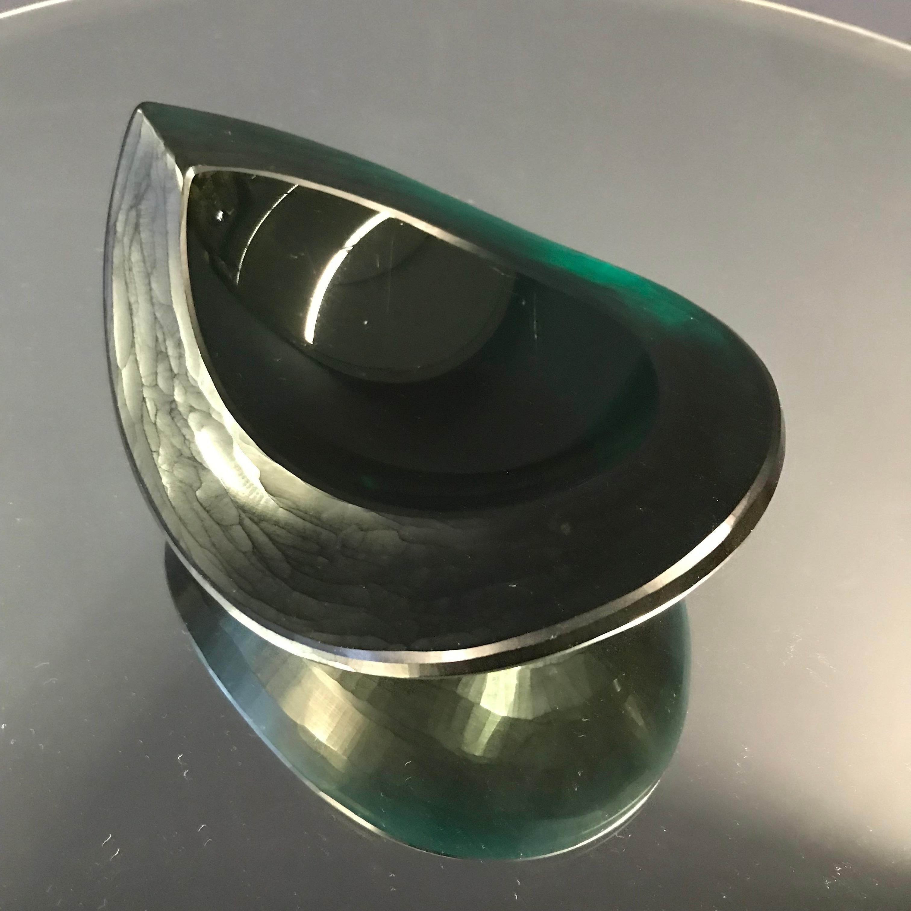 Unknown artist green glass teardrop bowl