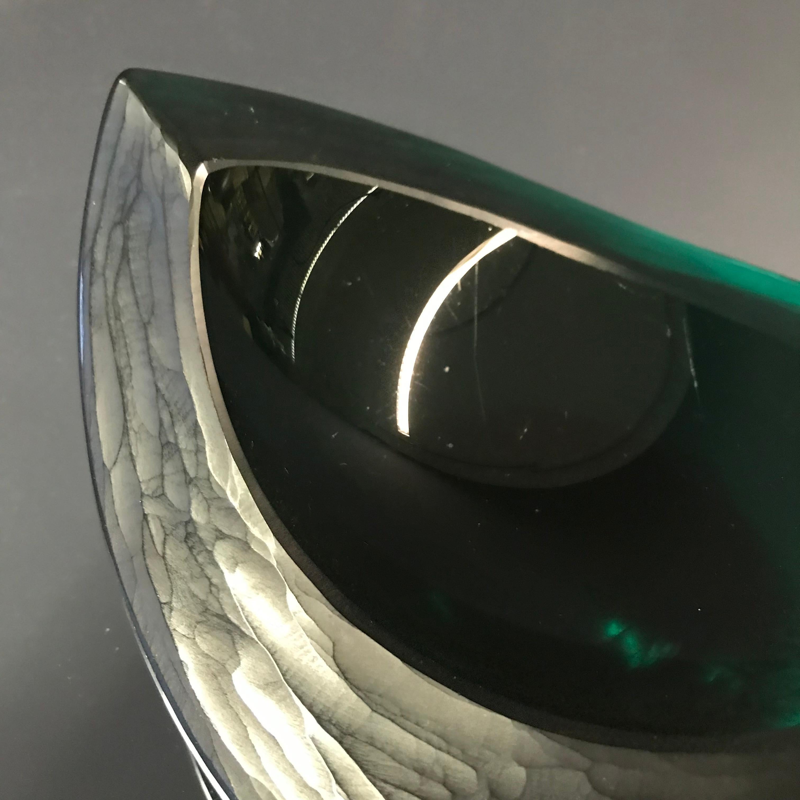 Hand-Crafted Vintage Green Teardrop Glass Ash Tray For Sale