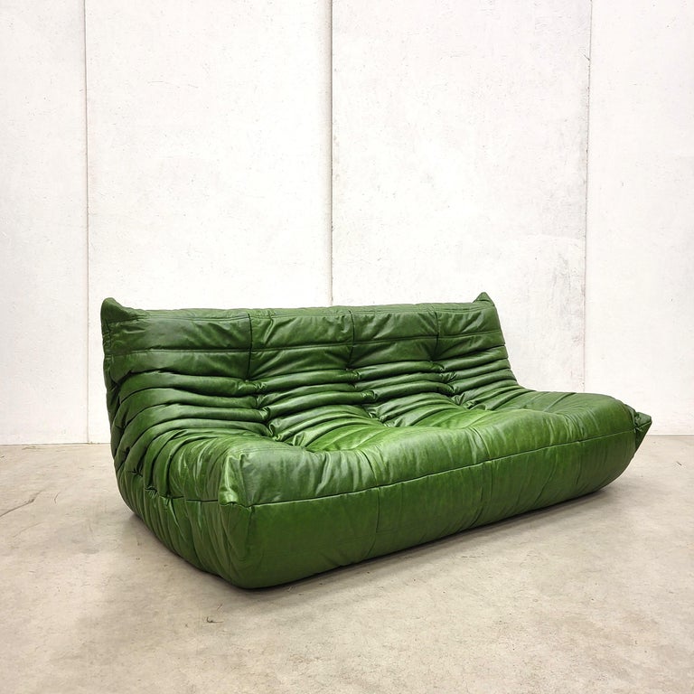 Vintage Green Togo Seating Group Sofa by Michel Ducaroy for Ligne Roset
