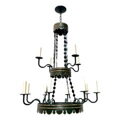 Vintage Green Tole Chandelier