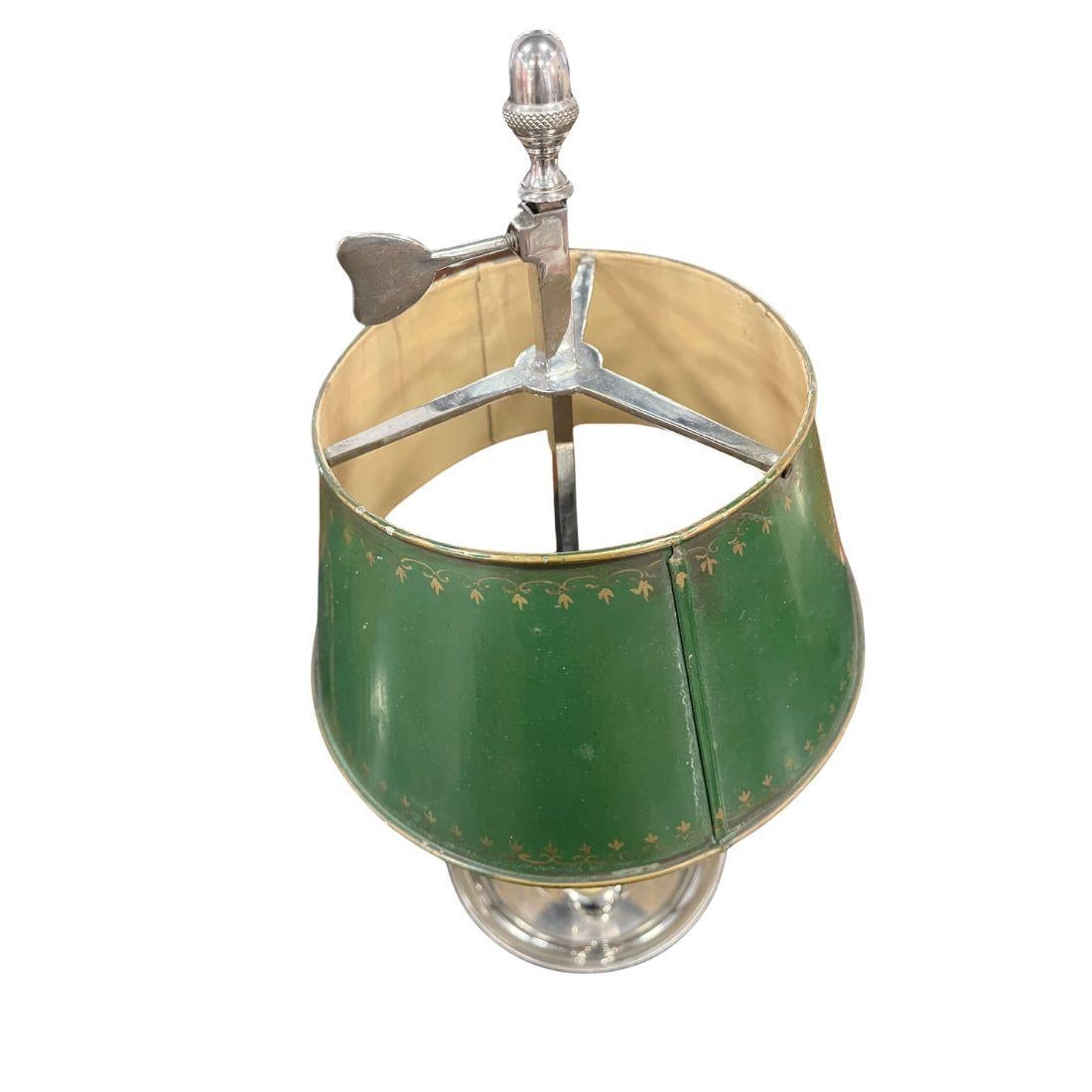 Lámpara Bouillotte Francesa Verde Tole Vintage Pintado en venta