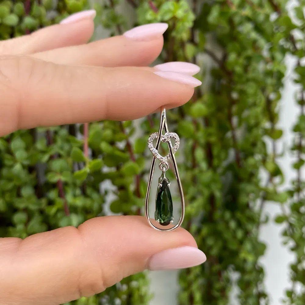 Modernist Vintage Green Tourmaline and Diamond Gold Pendant Necklace For Sale