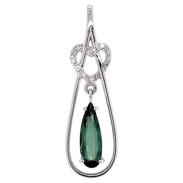 Vintage Green Tourmaline and Diamond Gold Pendant Necklace