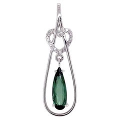 Vintage Green Tourmaline and Diamond Gold Pendant Necklace