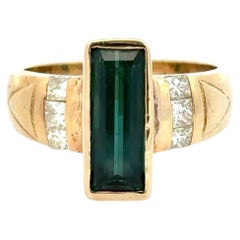 Bague vintage en or, tourmaline verte et diamants – Bijoux de luxe d'occasion