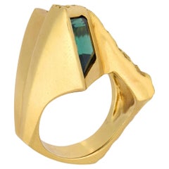 Vintage tourmaline verte diamant or jaune 18k bague abstraite