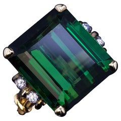 Vintage Green Tourmaline Diamond Gold Ring