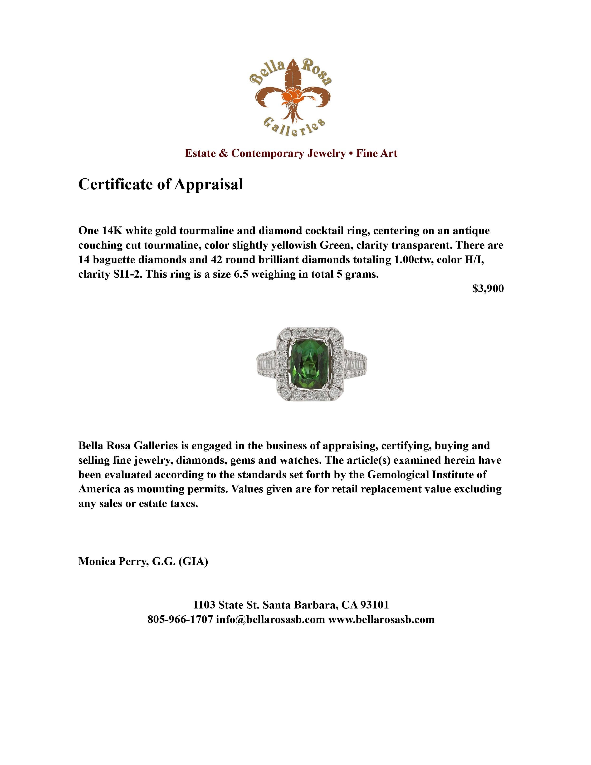 Retro Vintage Green Tourmaline Diamond Halo Gemstone Engagement Ring For Sale